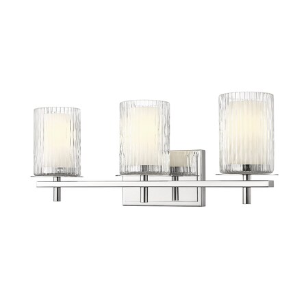 Z-Lite Grayson Vanity, 3-Light, 23 In.W x 5.75 In.L x 8.5 In.H, Chrome/Clear + Etched Opal 1949-3V-CH